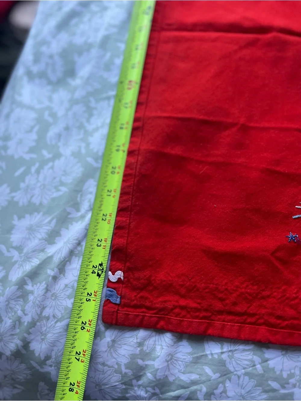 Vintage Red Embroidered Kitchen Towel with Ruffle Trim